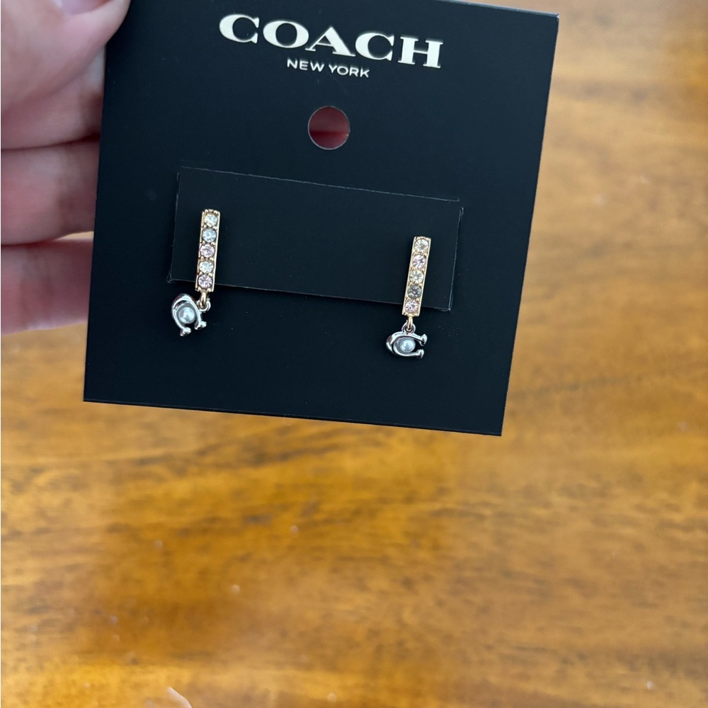 Coach Gold, Silver and Pink Drop Earrings